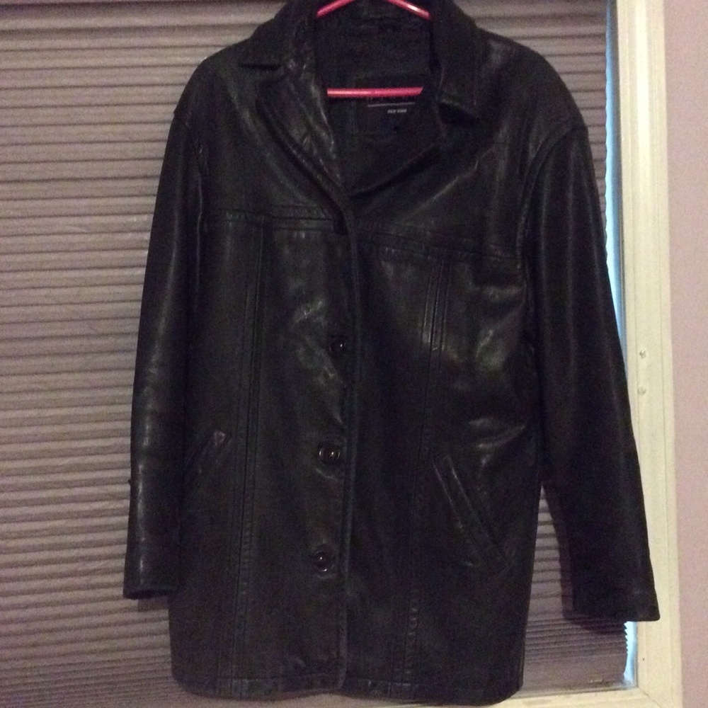 Genuine Black Leather Classic Jacket Button Coat Vintage Rustic Grunge L - XL